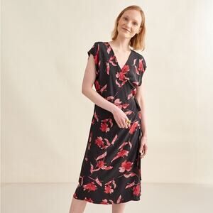 Floral Black and Red Wrap Dress